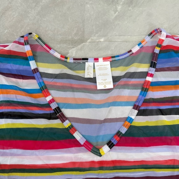 Women's Anne Cole Striped Mesh V-Neck Beach Pool Cover Up Tee Size XS / Small - Picture 4 of 16